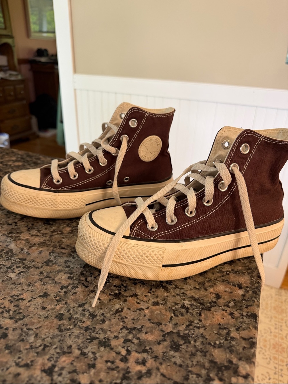 Converse Custom Platform High Top Sneakers in Brown & Cream